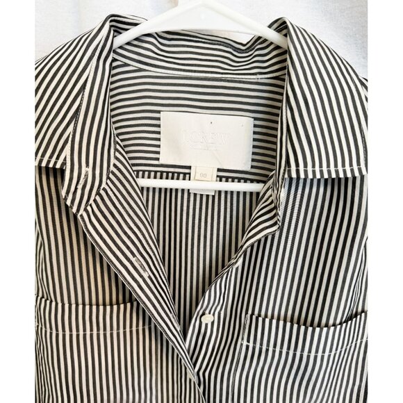 J. Crew Women's Silk Vertical Navy & White Narrow Striped Blouse, Size 00 - Picture 3 of 8